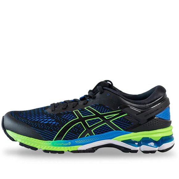 Asics Gel Kayano 26 Mens 11.5 US Black Electric Blue Green White 1011A541-003 - Picture 1 of 12